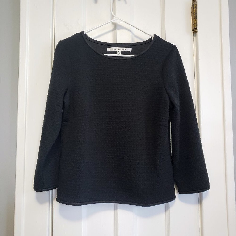 Max Studio Black Long Sleeve Jacquard Geometric Blouse